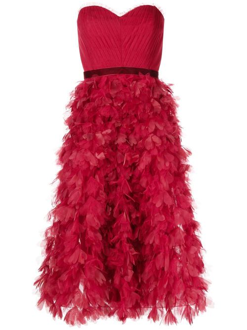 Strapless ruffled midi dress - Red