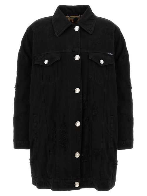 Distressed Denim Jacket — Black