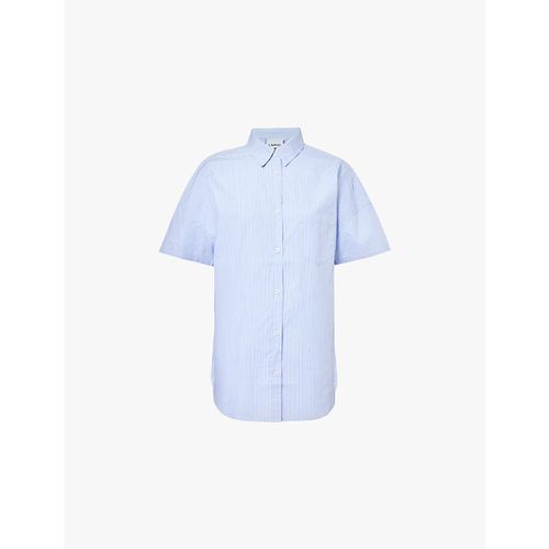 Womens Powder Blue Stripe-print Short-sleeve Cotton Mini Dress S