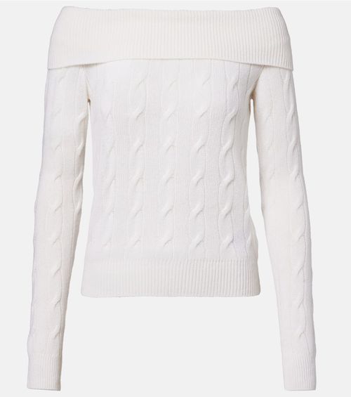 Cable-knit off-shoulder cashmere sweater