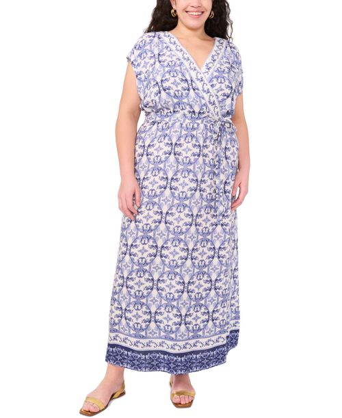Plus Size Printed Faux-Wrap Maxi Dress, Exclusively at Macy's - Navy Dream
