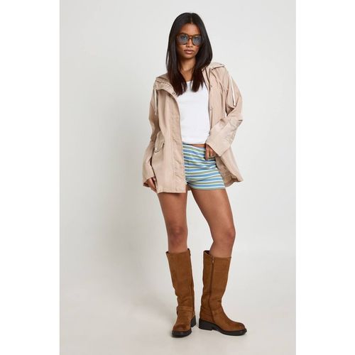 Boohoo Women's Hooded Festival Mac in Stone
