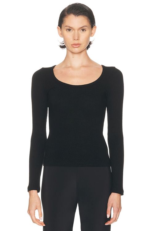SABLYN Isla Scoop Neck Long Sleeve Tee in Black - Black.  XS also in L