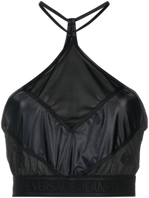 Tulle-panelled crop top - Black