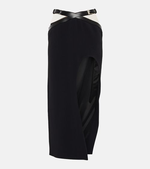 Leather-trimmed midi skirt
