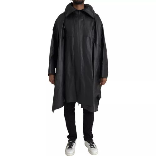 Hooded Calf Leather Trench Coat — Black