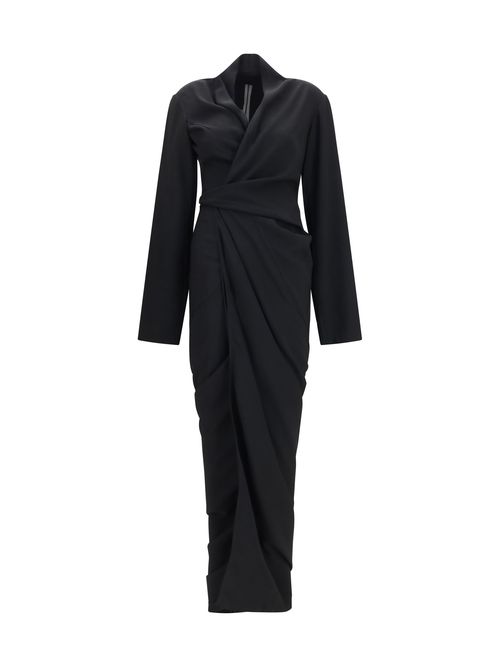 Wrap Draped Viscose-Acetate Dress — Black