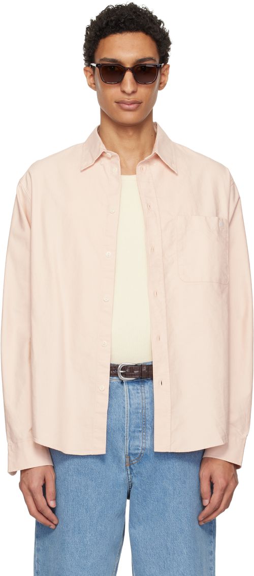 Pink Button-Down Cotton Oxford Long Sleeve Shirt