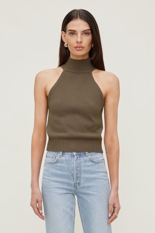 Turtleneck Sweater Tank Top - Brown - Women Clothing