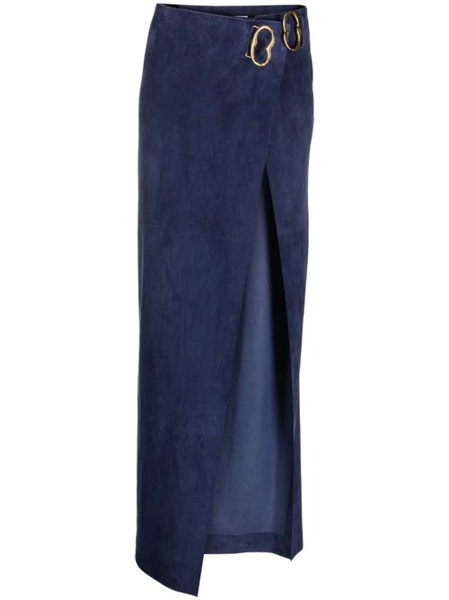 Suede maxi wrap skirt - Blue