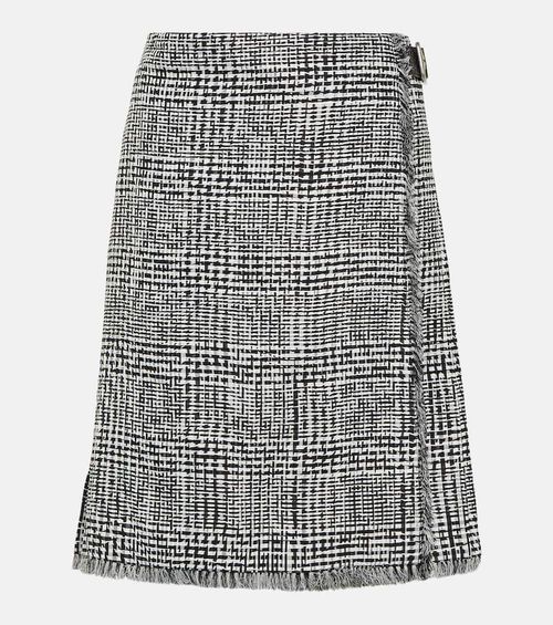 Houndstooth high-rise wrap skirt