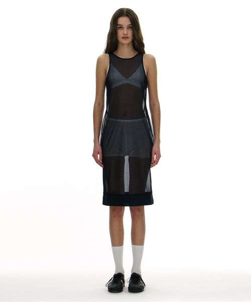 Numbering Printed Mesh Dress_Navy