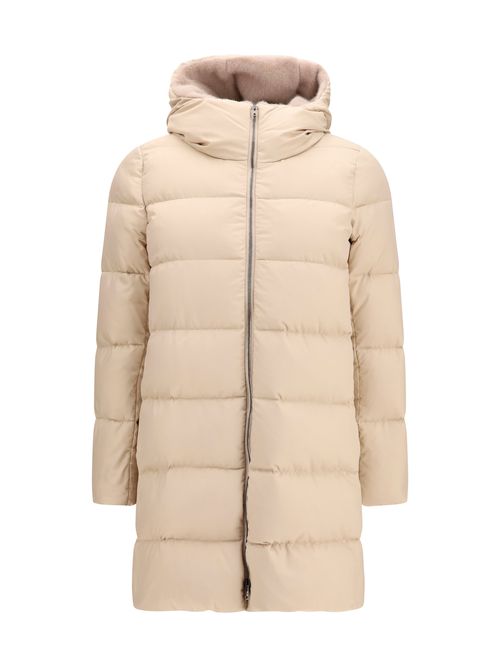 Quilted Down Down Jacket — Beige