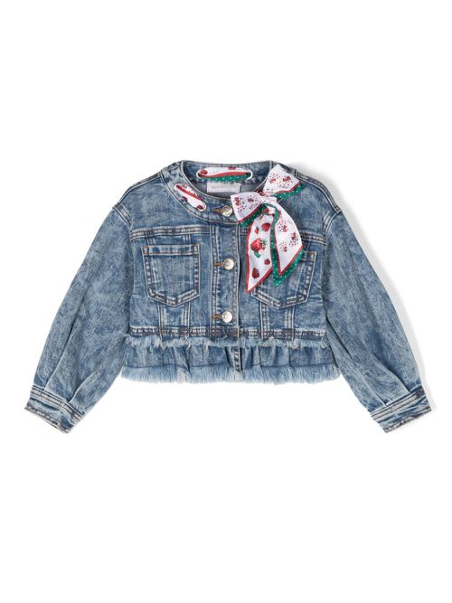 Appliqué-detail denim jacket - Blue