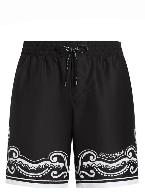 Bandanna-print mid-length swim shorts - Black