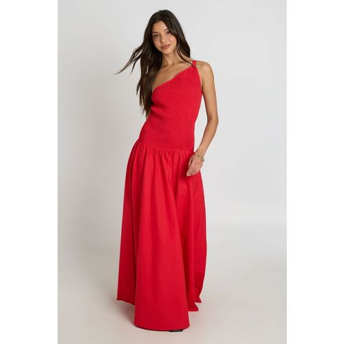 Boohoo Womens Shirred Bodice Maxi Dress With Asymmetric Neckline - Red