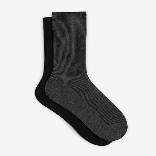 2-Pack Ribbed Cotton Mid Crew Socks Accessories Dark Grey Melange