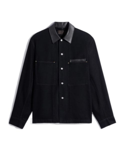 Leather-collar pocket shirt jacket