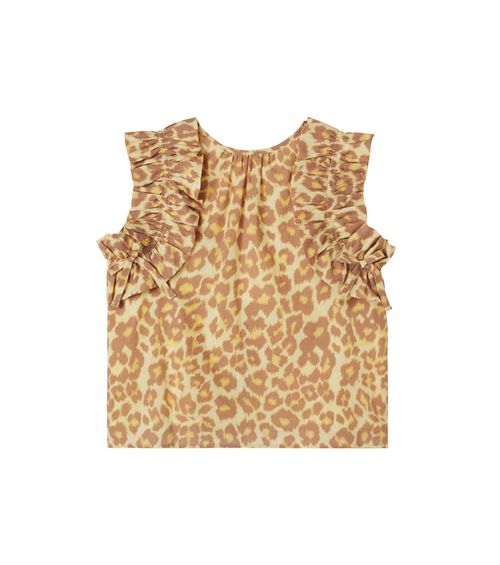 Leopard-print ruffled cotton top