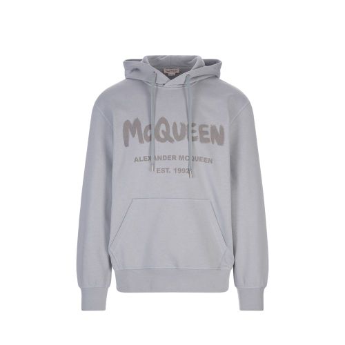 Logo-Print Cotton Hoodie — Gray