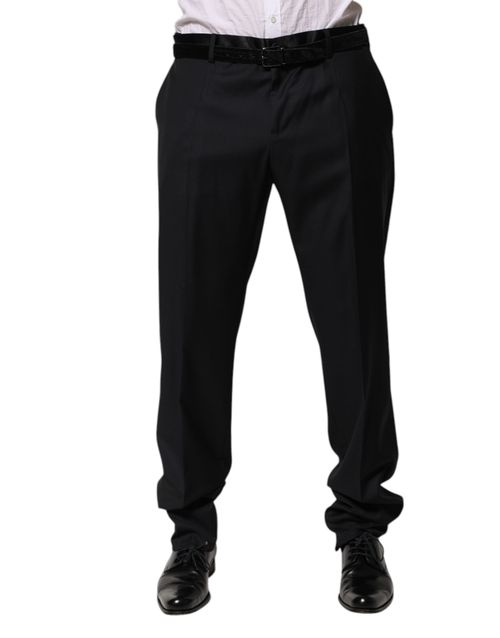 Tapered Wool-Silk Trousers — Black