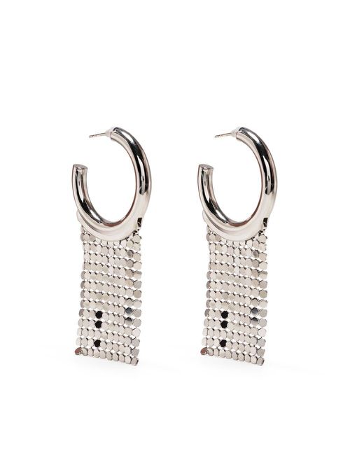 Mesh-trimmed hoop earrings - Silver