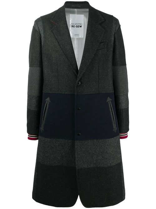 Horizontal-stripe single-breasted coat - Grey