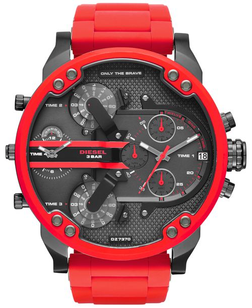 Men's Chronograph Mr. Daddy 2.0 Red Silicone Strap Watch 55x66mm DZ7370 - Red