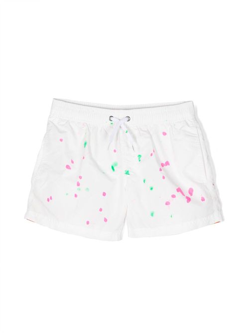 Paint-splatter detail swim shorts - White