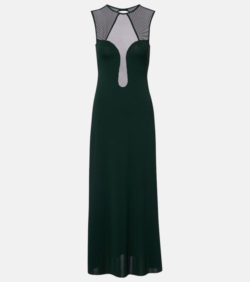 Scene mesh-trimmed jersey maxi dress