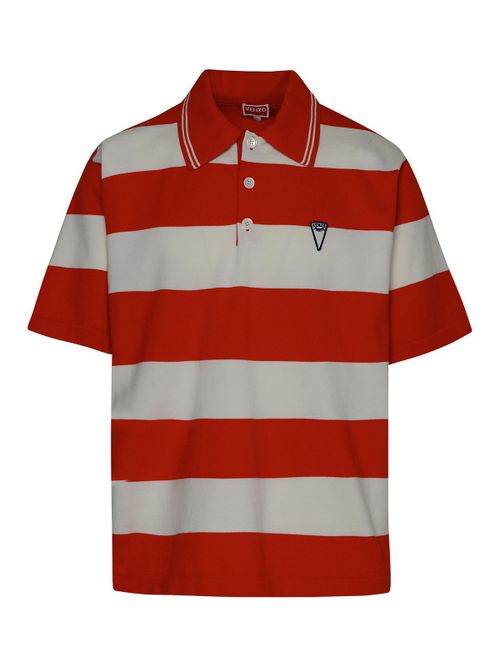 Orange striped cotton polo shirt