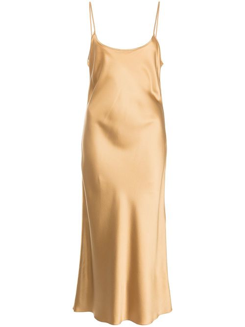 Metallic silk midi slip dress - Gold