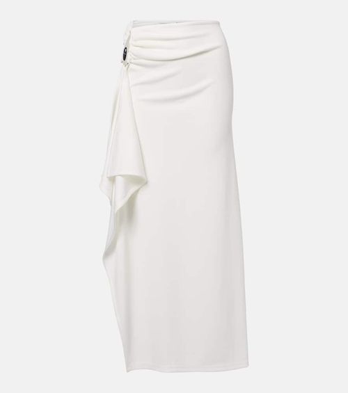 Ribbed-knit draped midi skirt