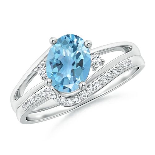 Angara 1.5 Carats Oval Swiss Blue Topaz and Diamond Bridal Set in Platinum