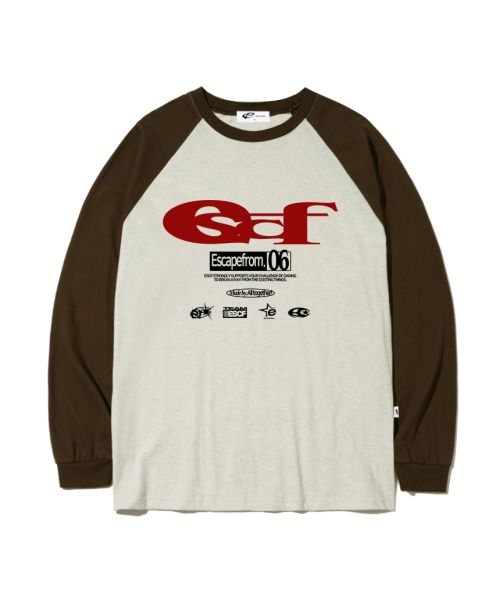 Red ESCF Logo Collage Print Long Sleeve Brown