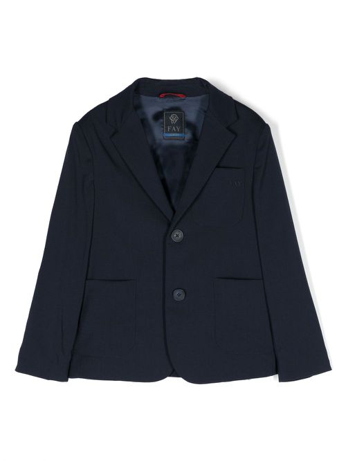Embroidered-logo single-breasted blazer - Blue