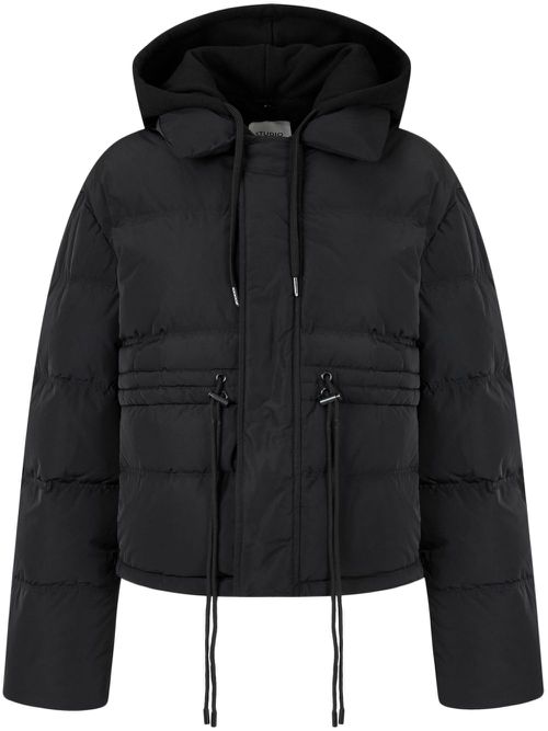 Detachable-drawstring hood down jacket - Black