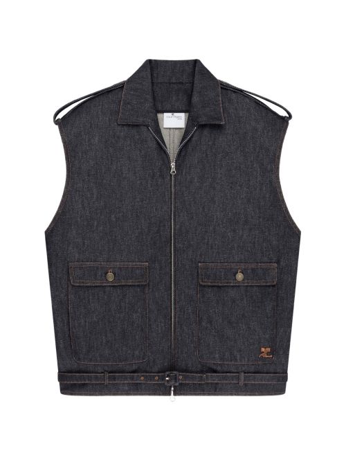 Denim sleeveless bomber jacket