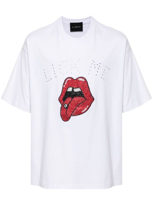 Rhinestone-embellished lips-print T-shirt - White