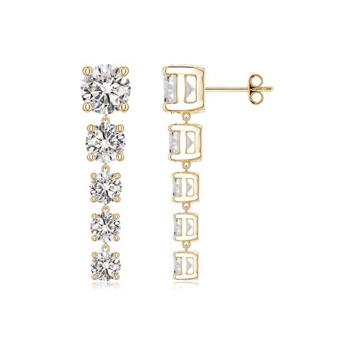 Angara 4.26 CTW Graduated Round Diamond Five-Stone Dangle Earrings in 18K Yellow Gold