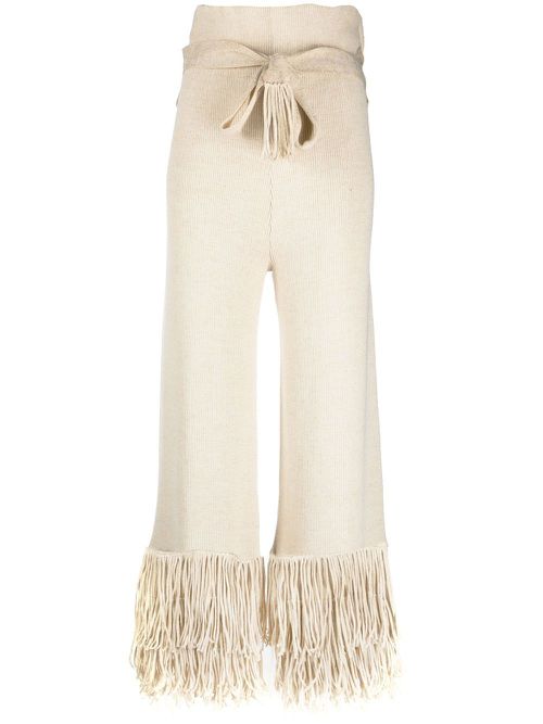 Ribbed-knit tassel-trim trousers - Neutrals