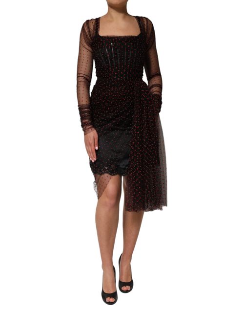 Lace-Trim Silk Dress — Black