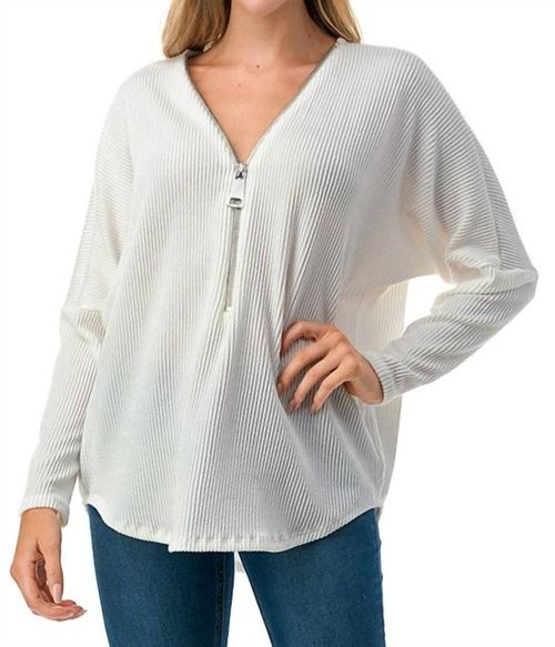 Dolman Sleeve Zipper Top In White