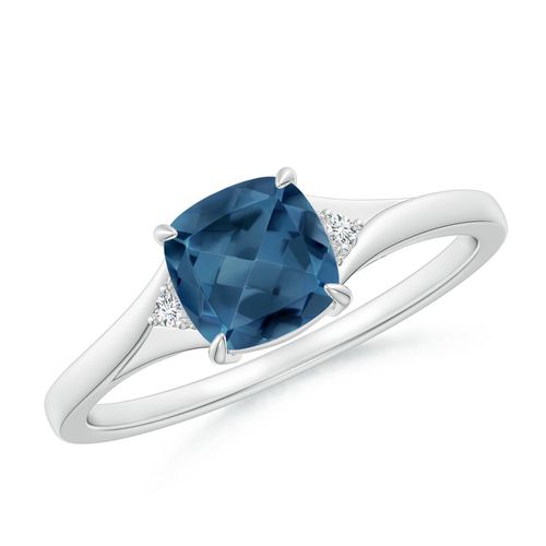 Angara 1.1 Carats Split Shank Cushion London Blue Topaz Solitaire Ring in Platinum