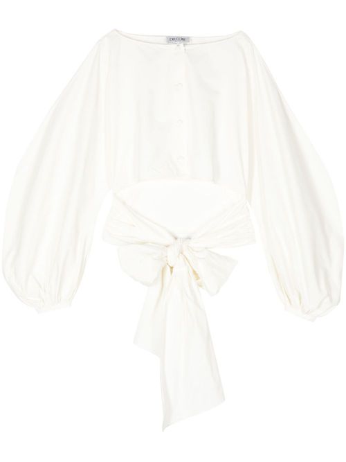 Boat-neck tie-waist poplin top - Neutrals