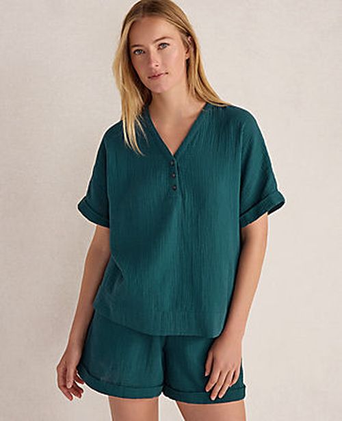 Ann Taylor Haven Well Within Organic Cotton Gauze V-Neck Top