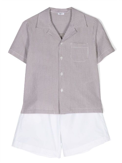 Striped seersucker shirt and shorts set - Brown
