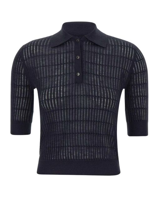 Navy Textured Shirt Collar T-Shirt