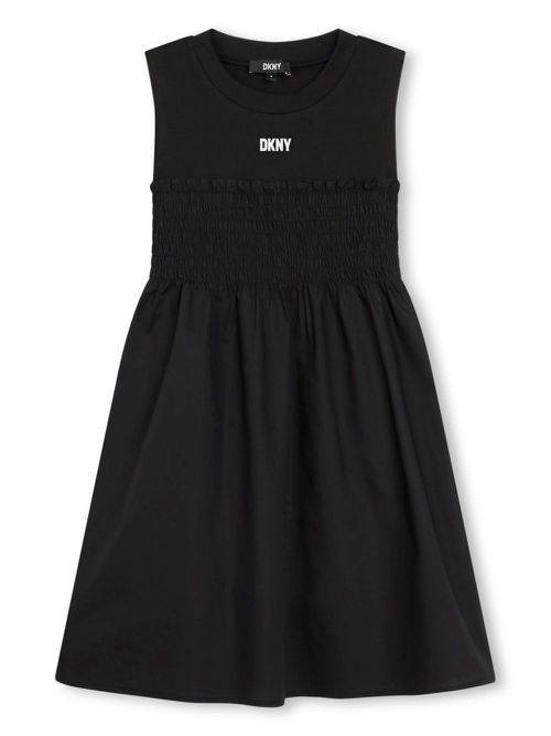 Logo-print smocked dress - Black
