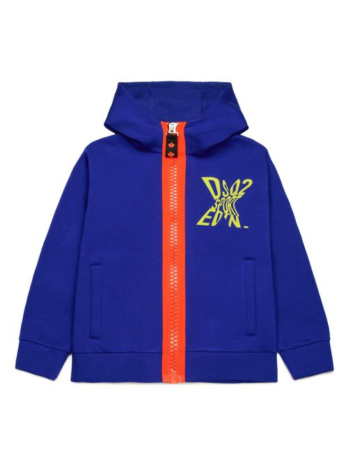 Logo-print zip-up cotton hoodie - Blue